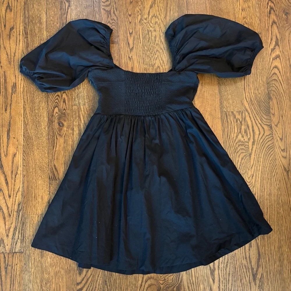 Maeve by Anthropologie Black Puff Sleeve Button Front Dress | Size Small - Picture 7 of 7